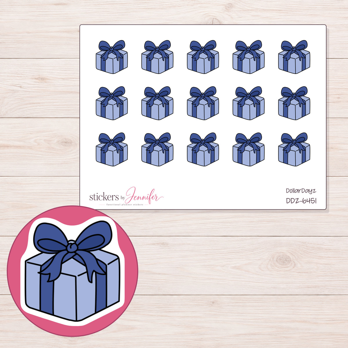 DDZ-6451 planner sticker sheet with enlarged sticker detail