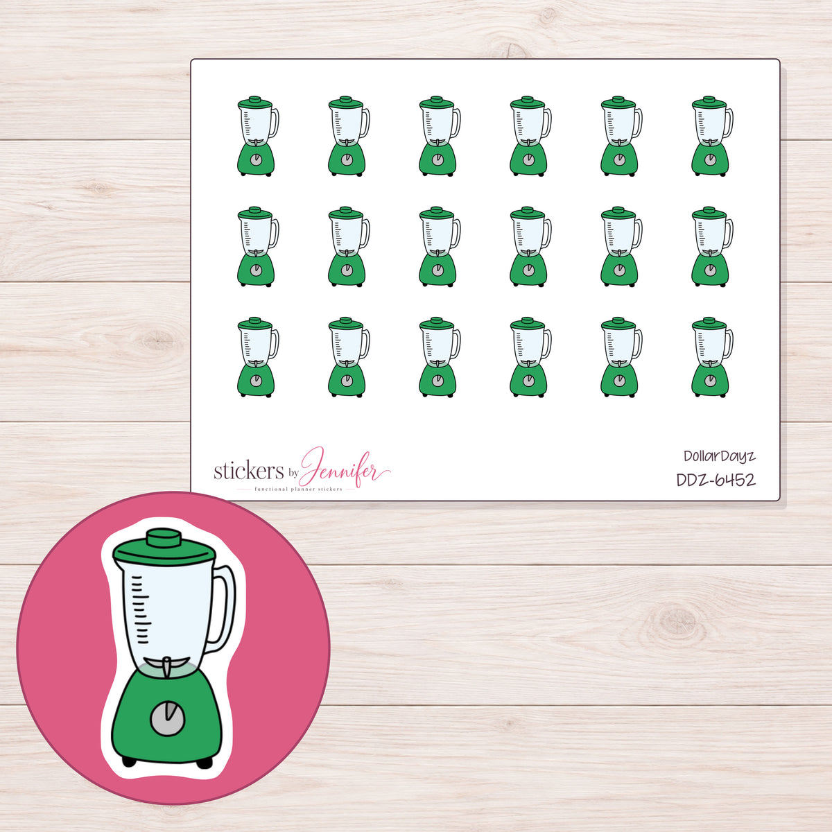 DDZ-6452 planner sticker sheet with enlarged sticker detail