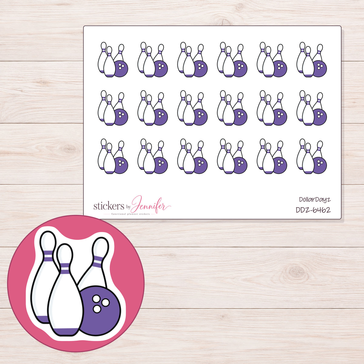 DDZ-6462 planner sticker sheet with enlarged sticker detail