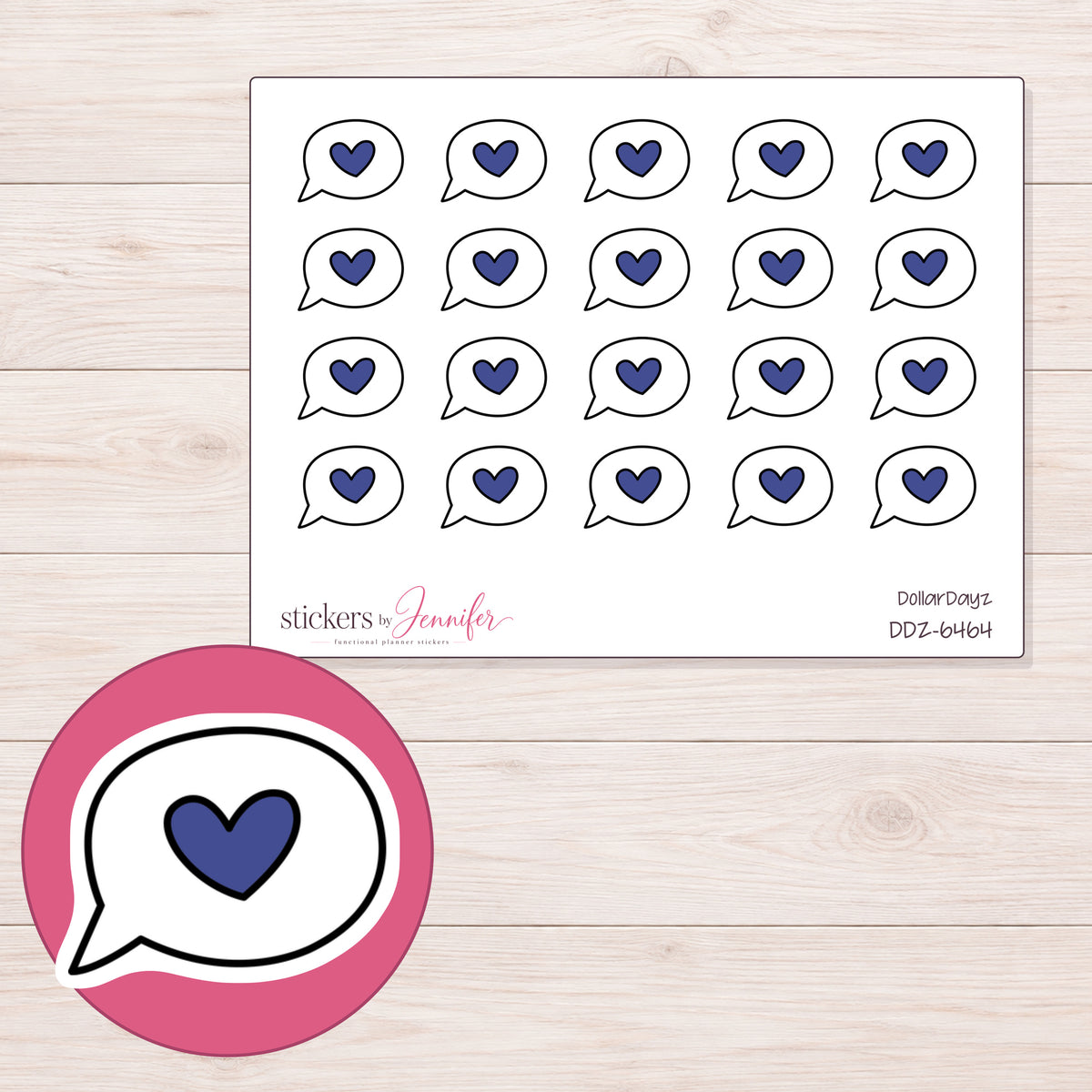 DDZ-6464 planner sticker sheet with enlarged sticker detail