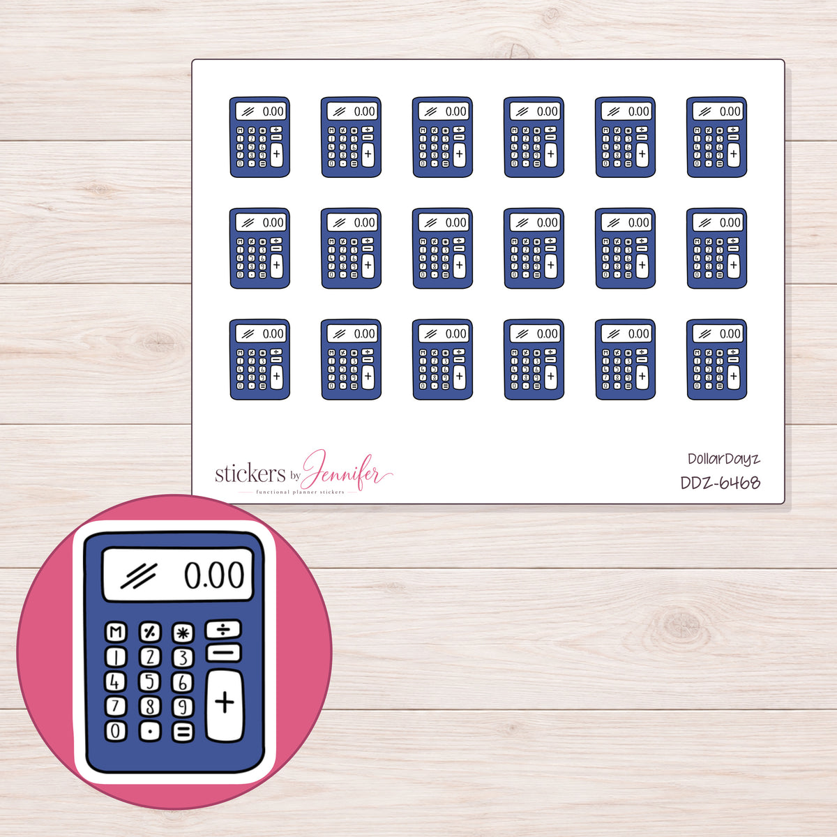 DDZ-6468 planner sticker sheet with enlarged sticker detail