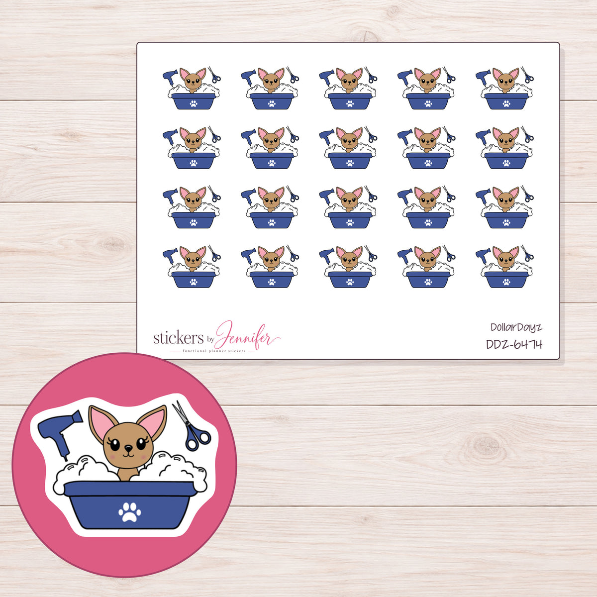 DDZ-6474 planner sticker sheet with enlarged sticker detail