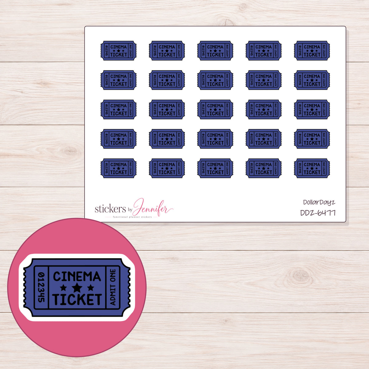 DDZ-6477 planner sticker sheet with enlarged sticker detail