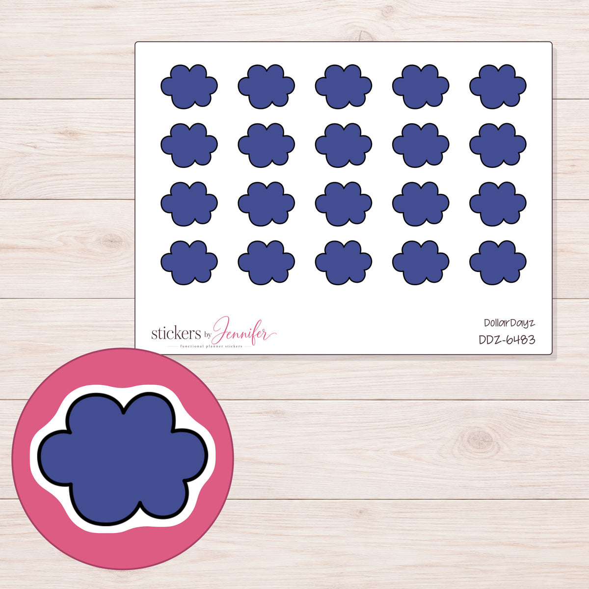 DDZ-6483 planner sticker sheet with enlarged sticker detail