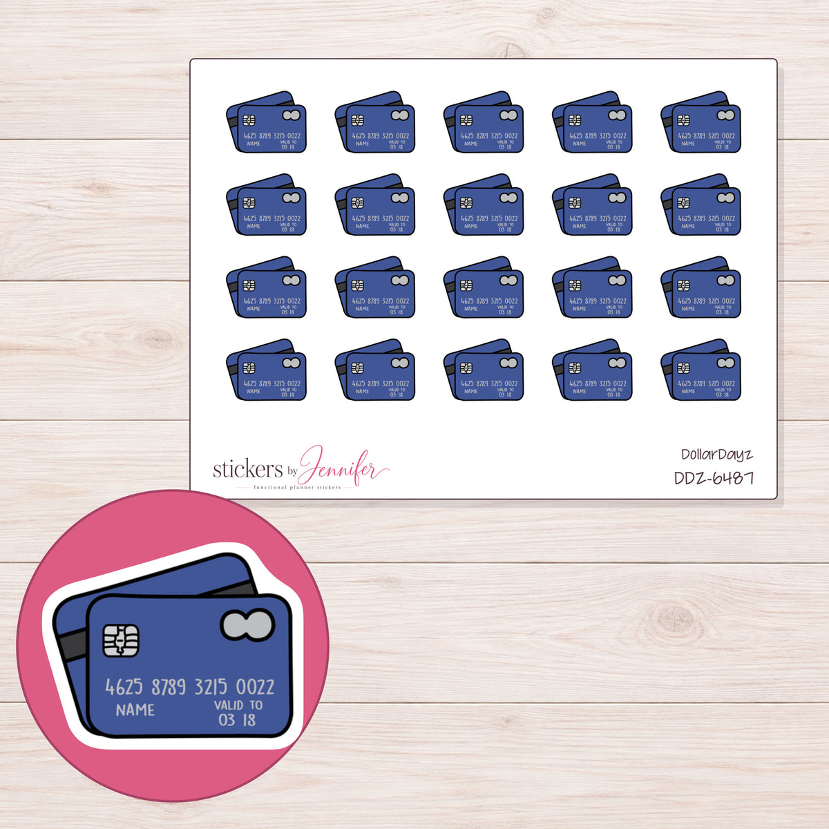 DDZ-6487 planner sticker sheet with enlarged sticker detail