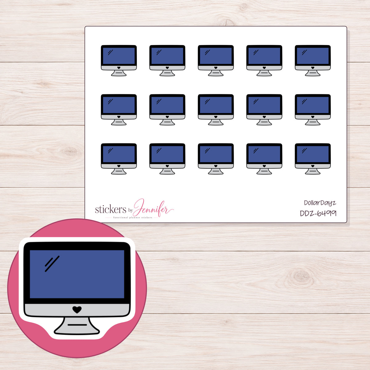 DDZ-6499 planner sticker sheet with enlarged sticker detail