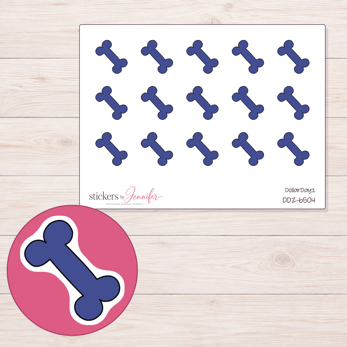 DDZ-6504 planner sticker sheet with enlarged sticker detail