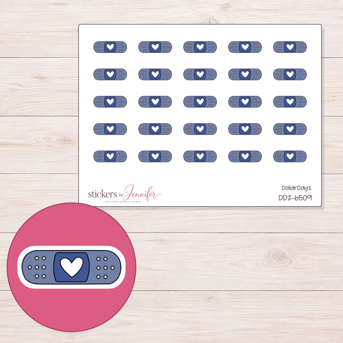 DDZ-6509 planner sticker sheet with enlarged sticker detail
