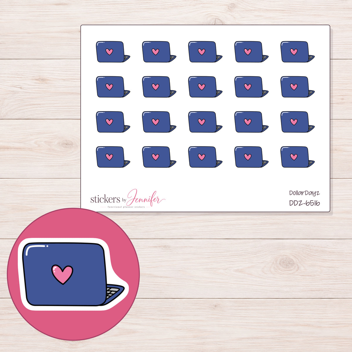 DDZ-6516 planner sticker sheet with enlarged sticker detail