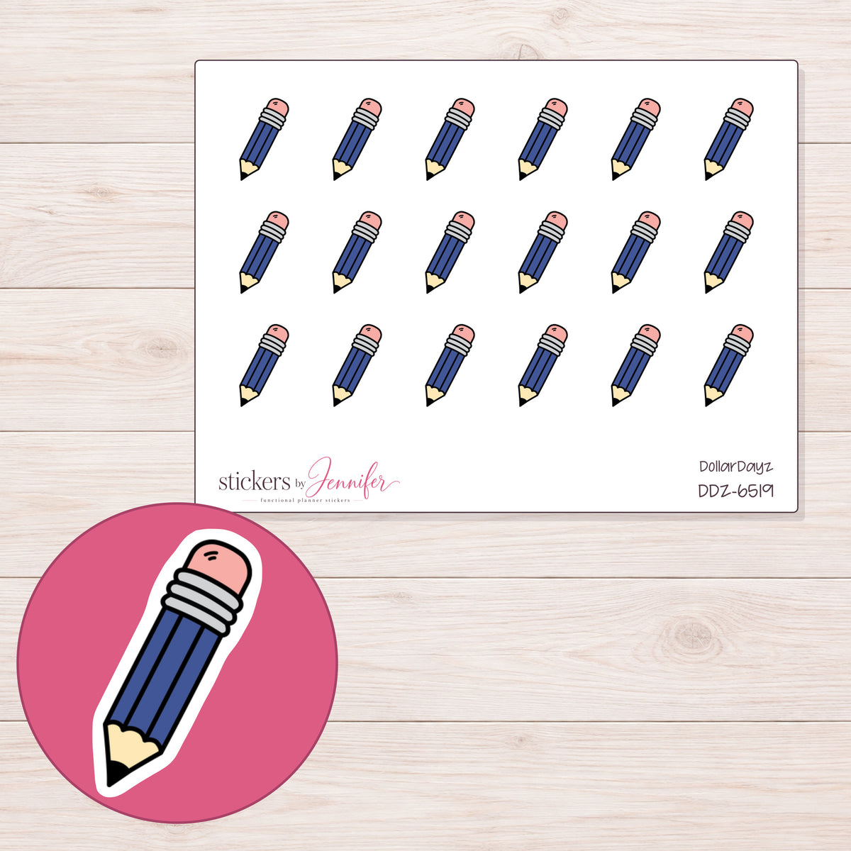 DDZ-6519 planner sticker sheet with enlarged sticker detail