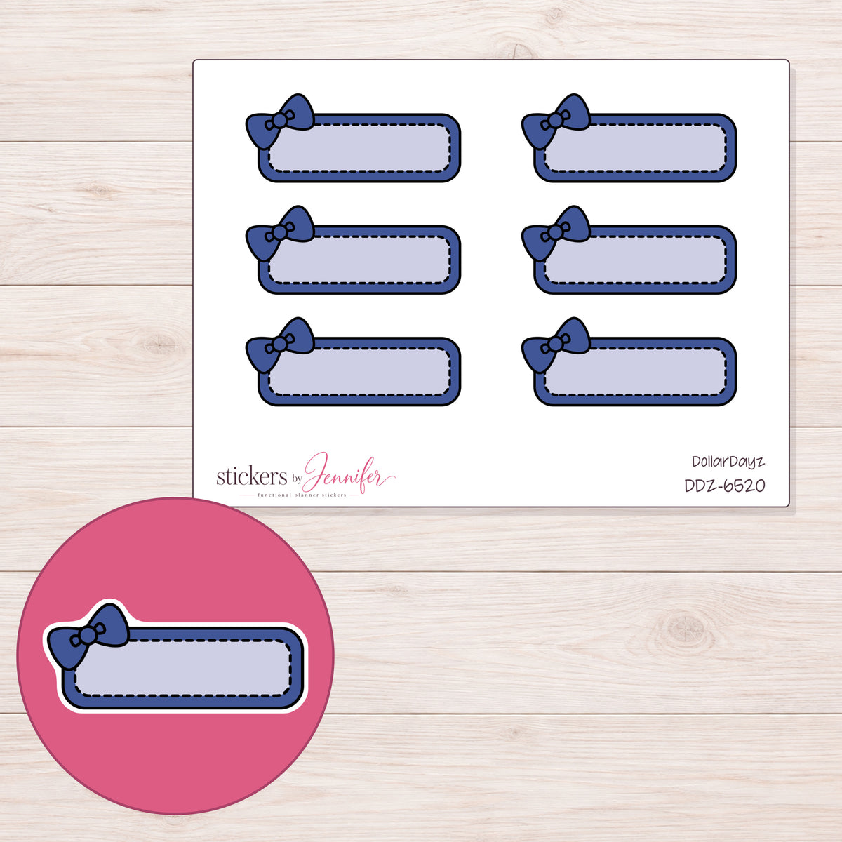 DDZ-6520 planner sticker sheet with enlarged sticker detail
