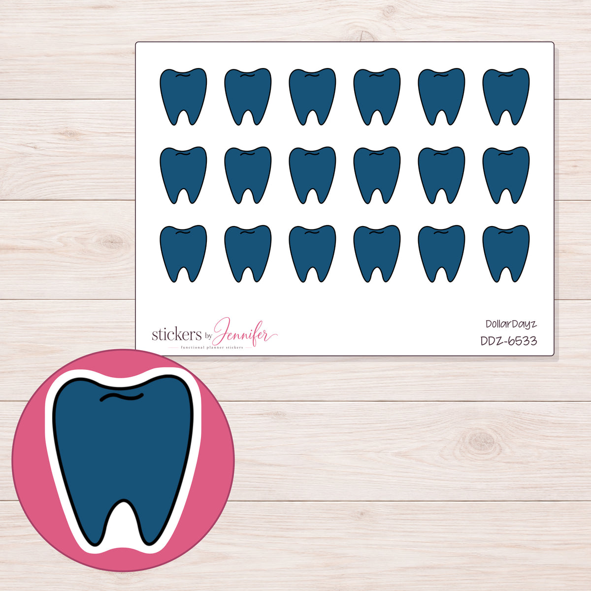DDZ-6533 planner sticker sheet with enlarged sticker detail