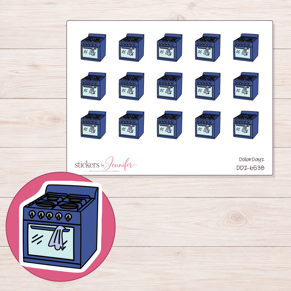 DDZ-6538 planner sticker sheet with enlarged sticker detail