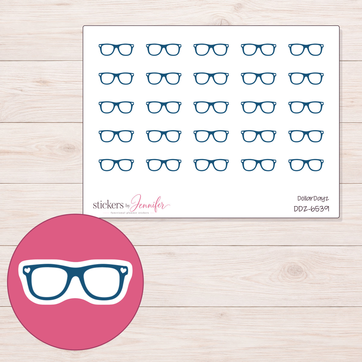 DDZ-6539 planner sticker sheet with enlarged sticker detail
