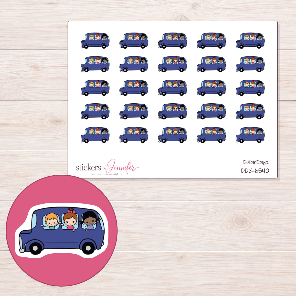 DDZ-6540 planner sticker sheet with enlarged sticker detail