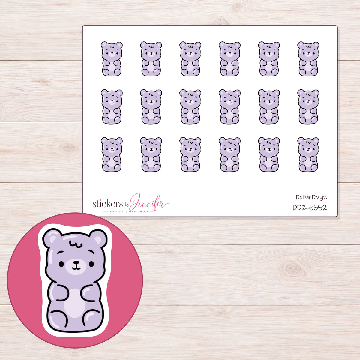 DDZ-6552 planner sticker sheet with enlarged sticker detail