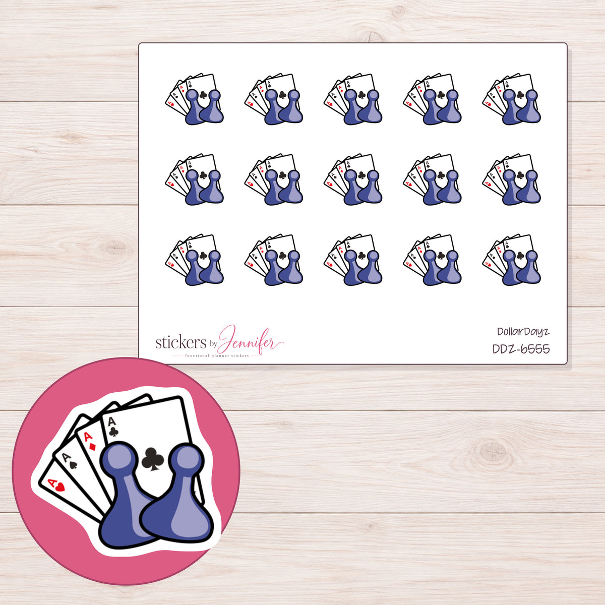 DDZ-6555 planner sticker sheet with enlarged sticker detail