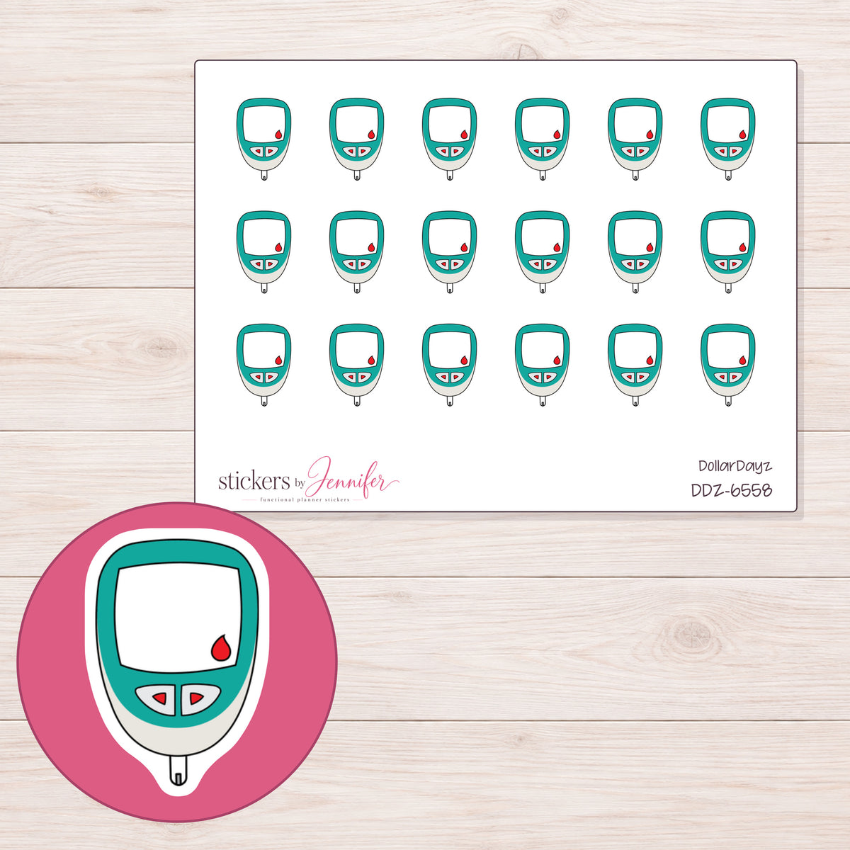 DDZ-6558 planner sticker sheet with enlarged sticker detail