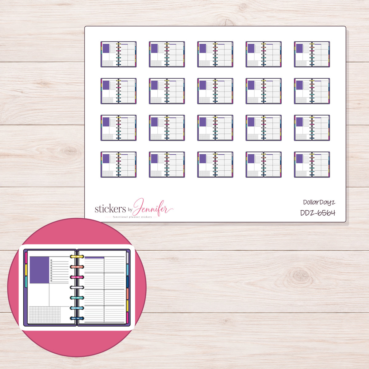 DDZ-6564 planner sticker sheet with enlarged sticker detail