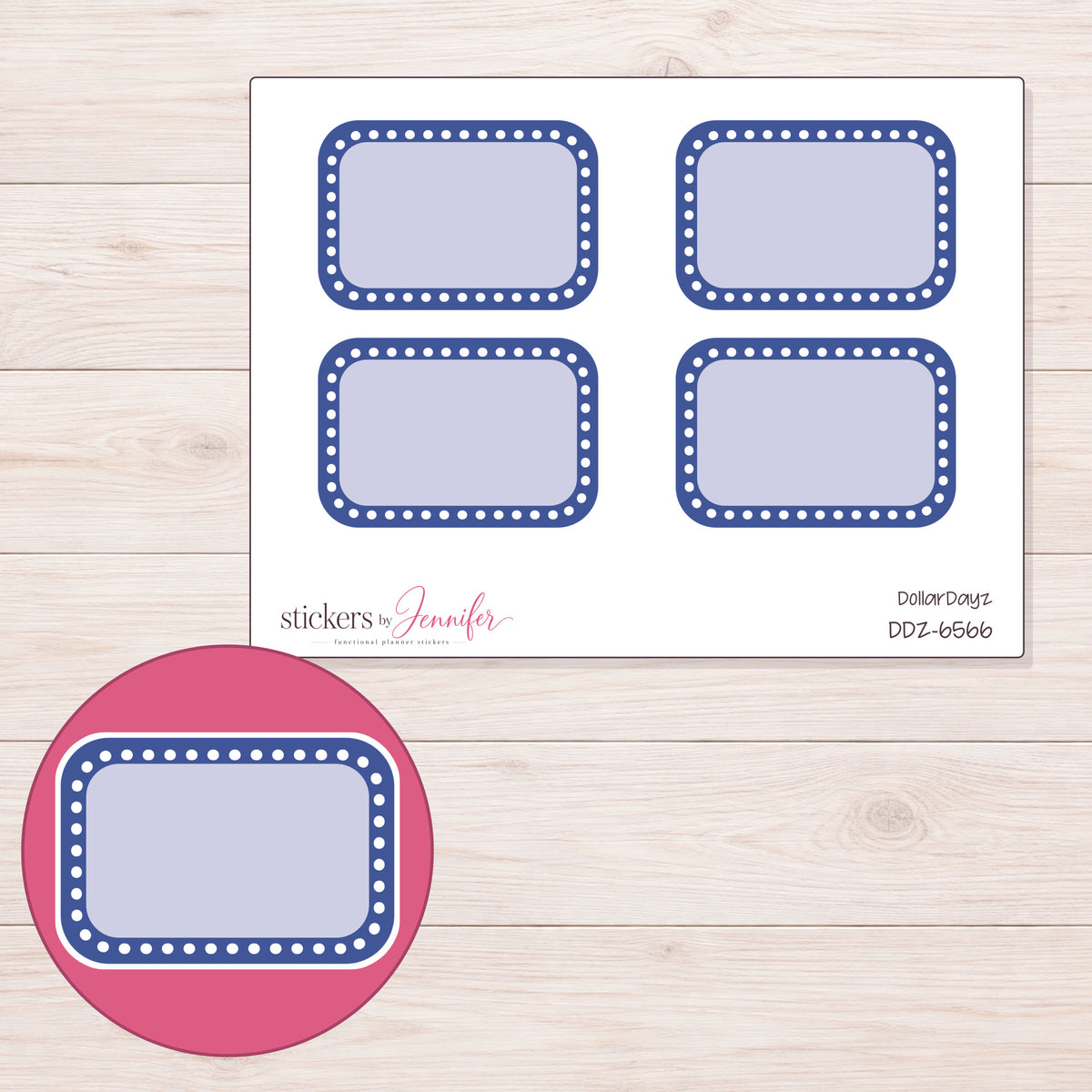 DDZ-6566 planner sticker sheet with enlarged sticker detail