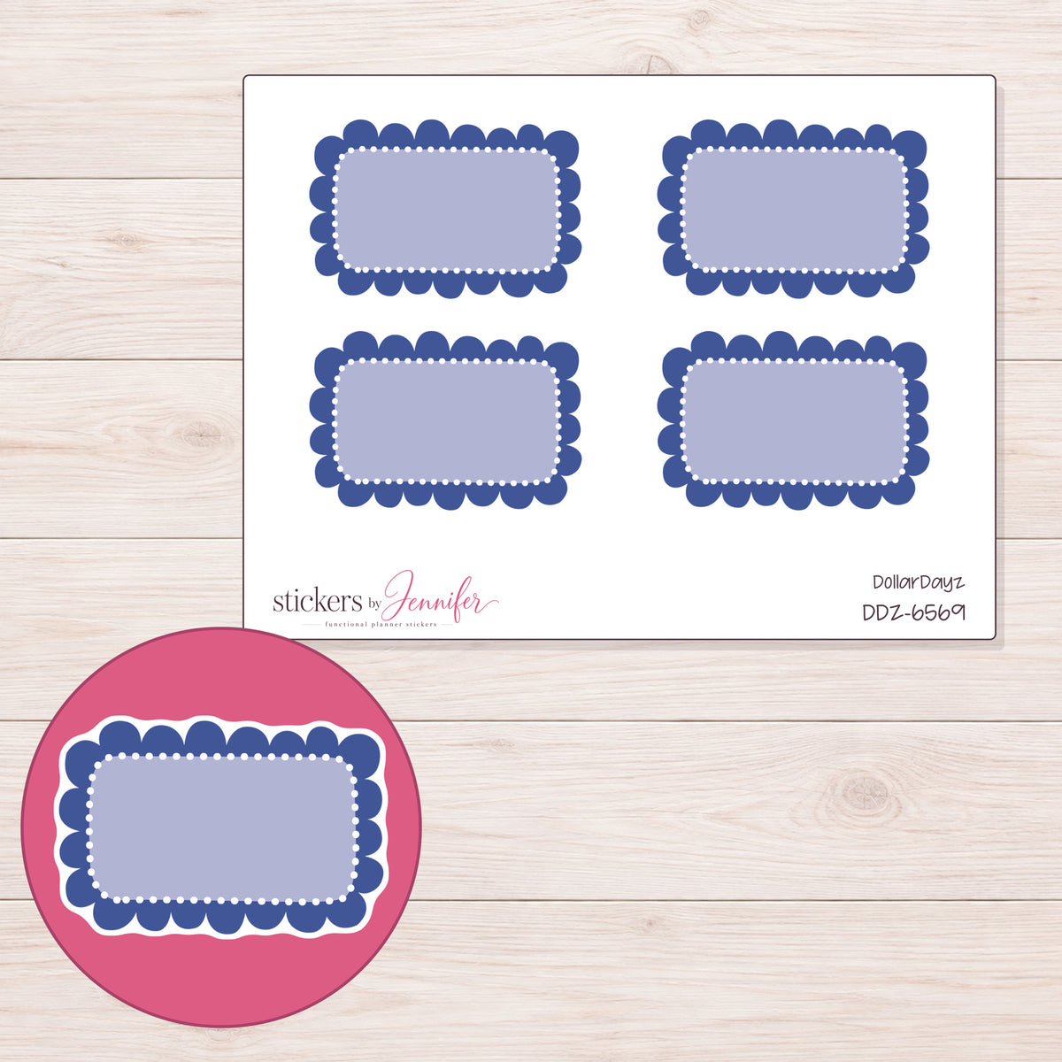DDZ-6569 planner sticker sheet with enlarged sticker detail
