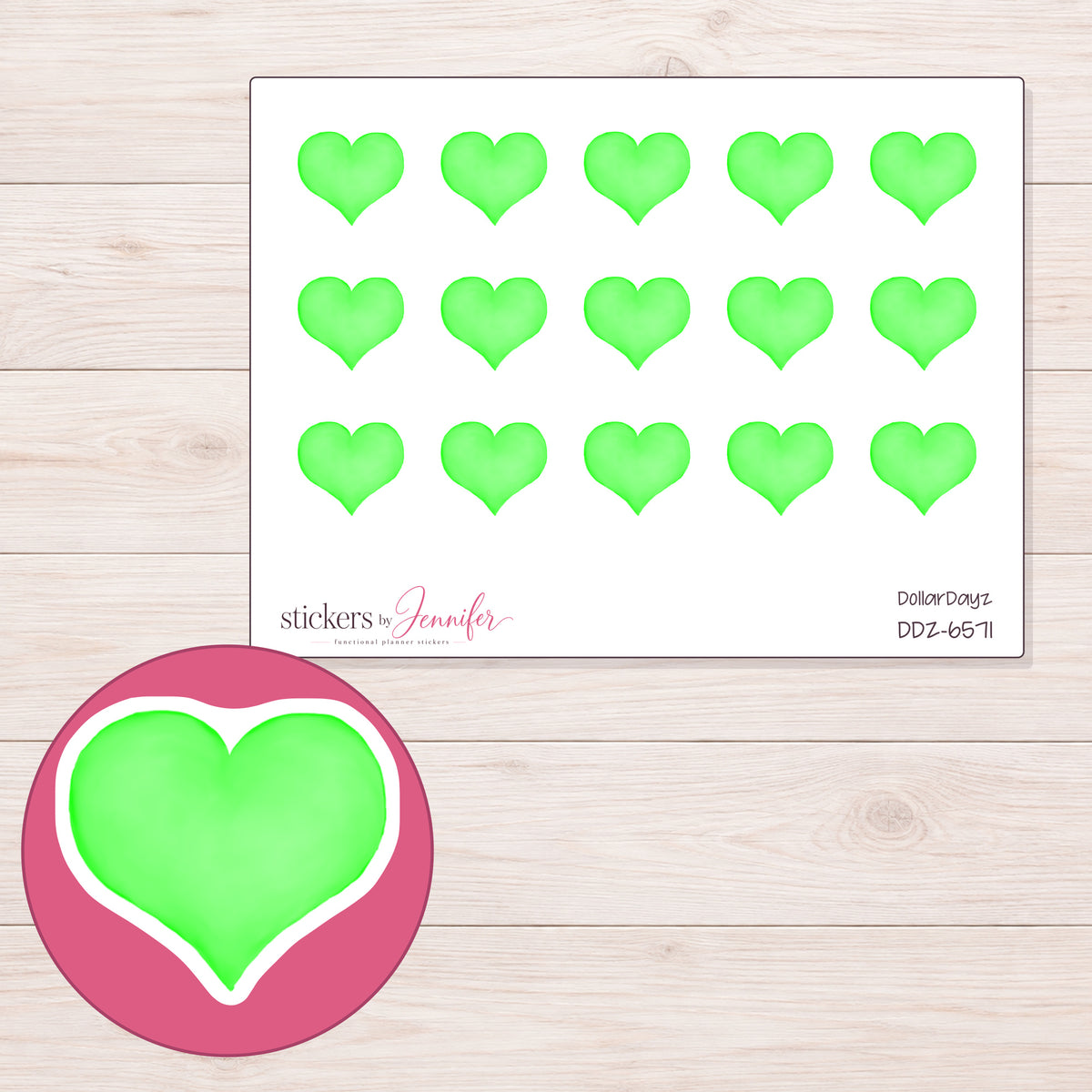 DDZ-6571 planner sticker sheet with enlarged sticker detail