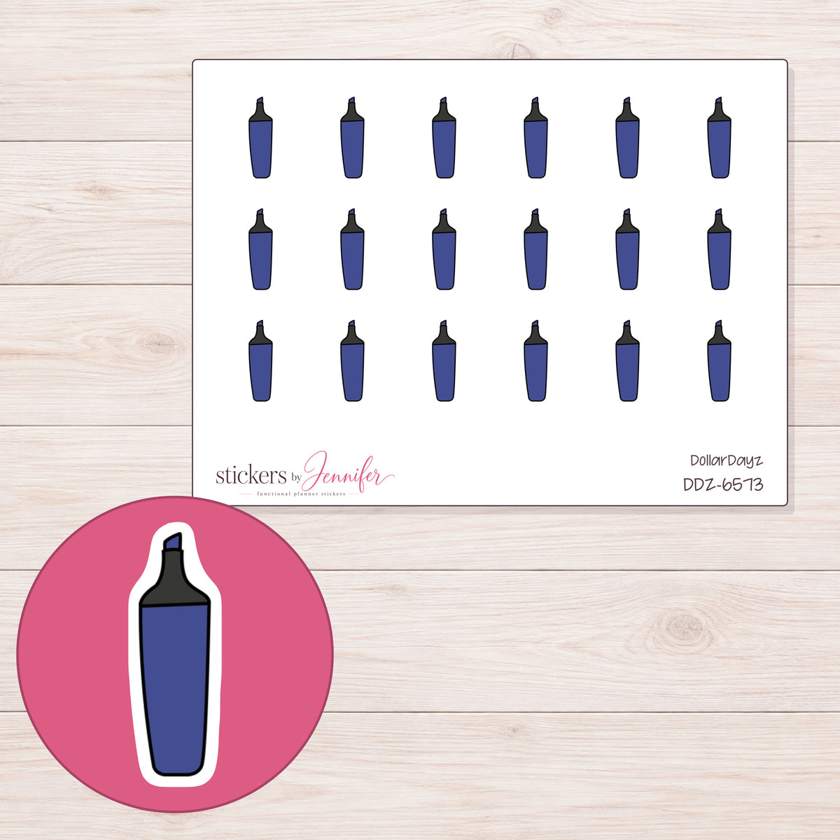 DDZ-6573 planner sticker sheet with enlarged sticker detail