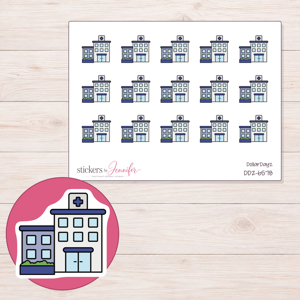 DDZ-6578 planner sticker sheet with enlarged sticker detail
