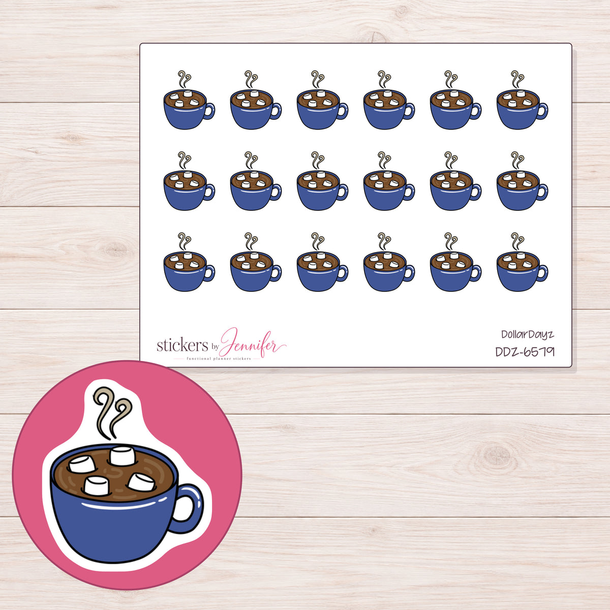 DDZ-6579 planner sticker sheet with enlarged sticker detail