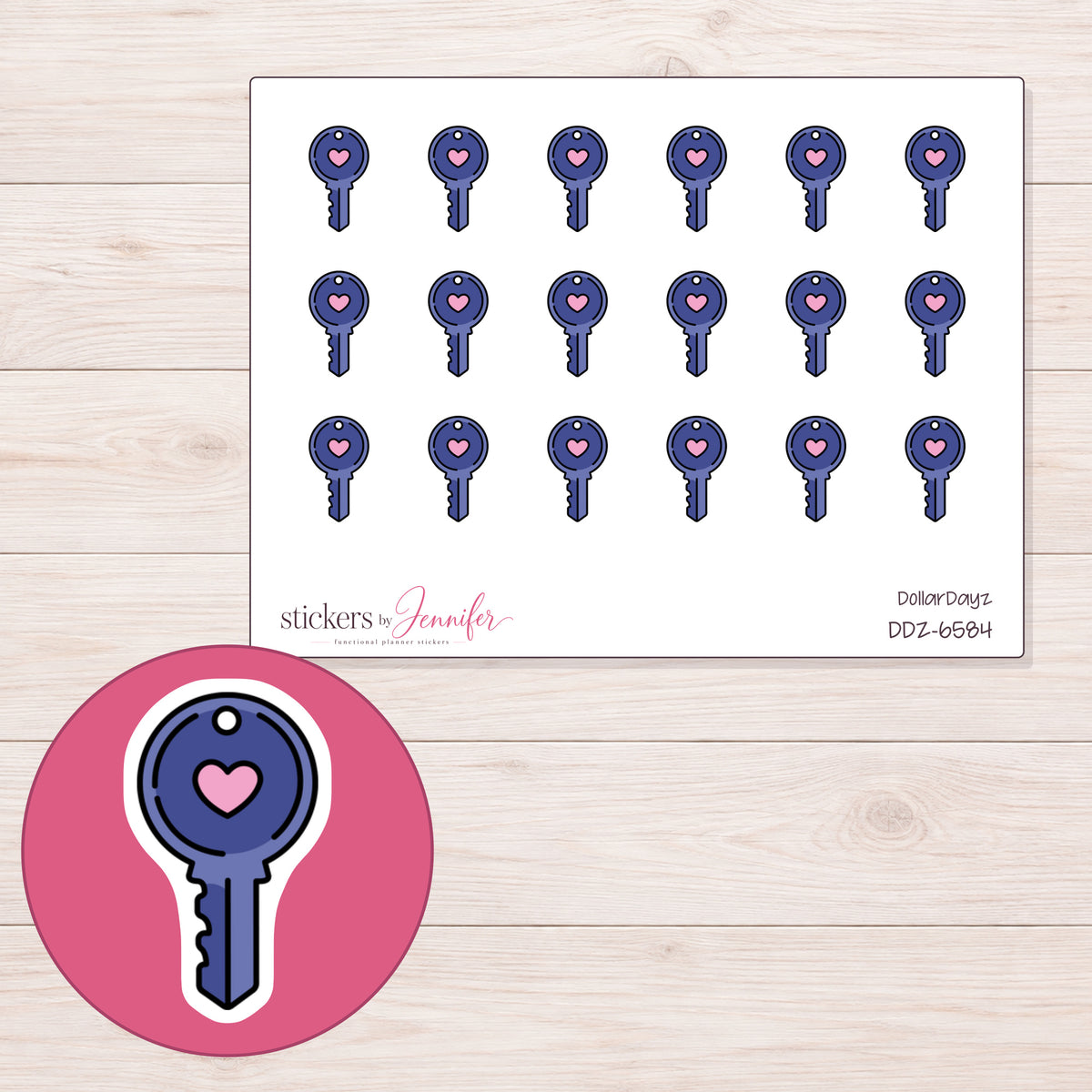 DDZ-6584 planner sticker sheet with enlarged sticker detail