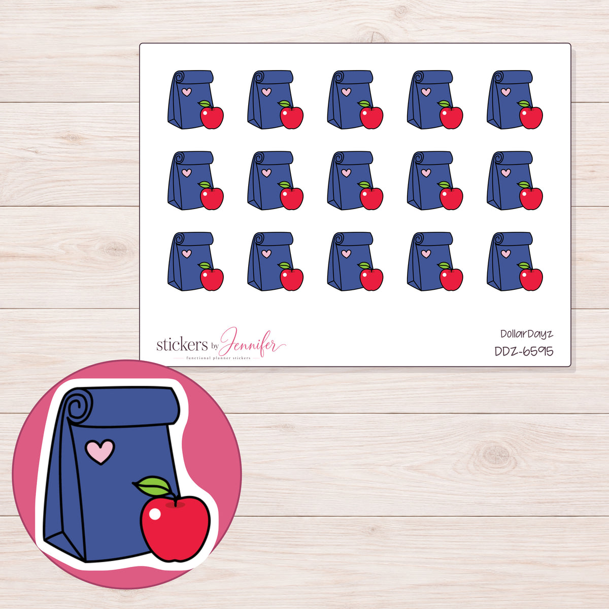 DDZ-6595 planner sticker sheet with enlarged sticker detail