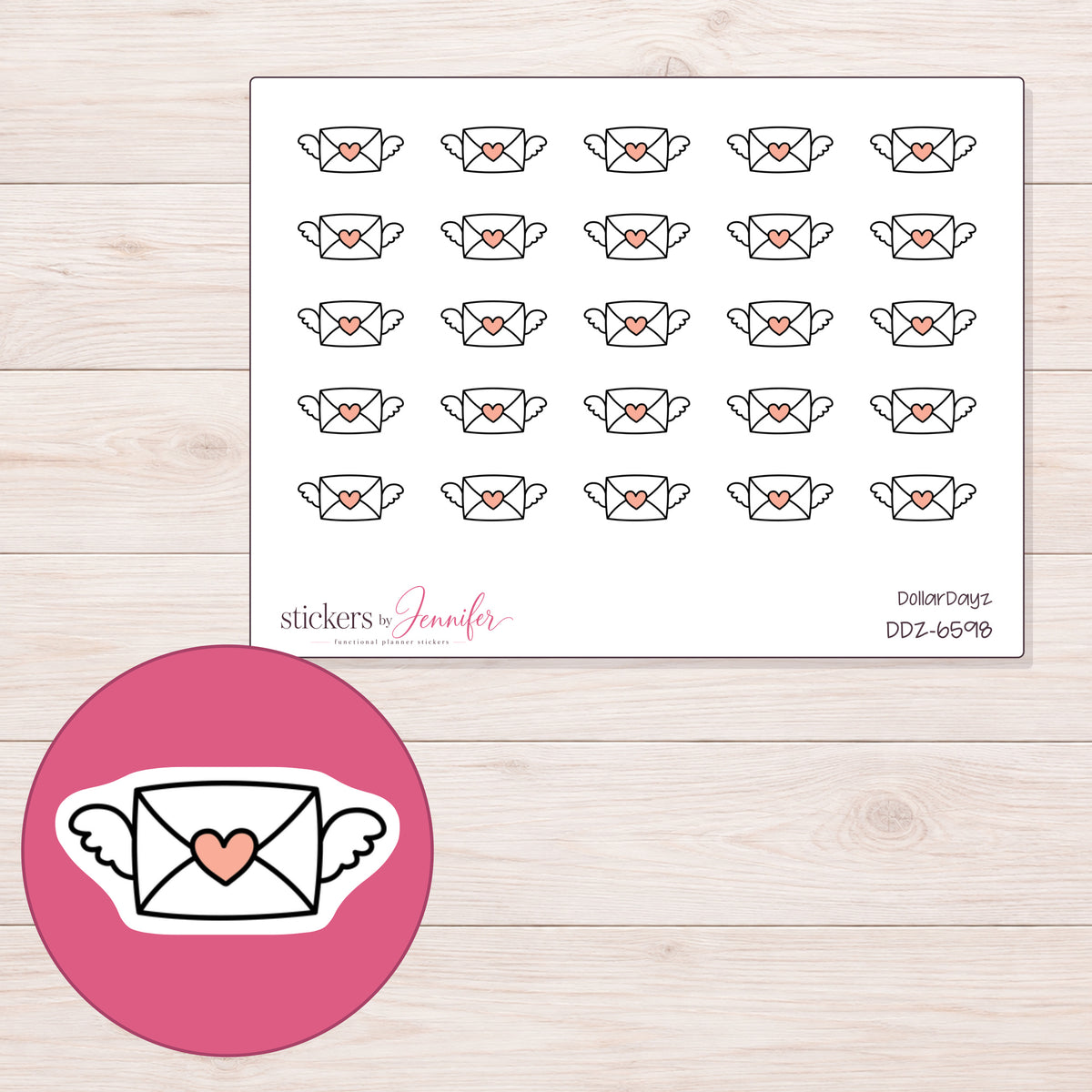 DDZ-6598 planner sticker sheet with enlarged sticker detail