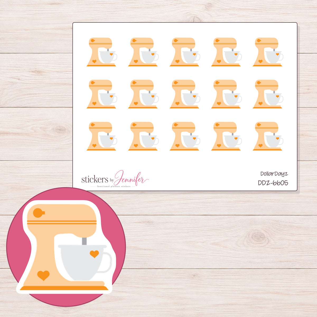 DDZ-6605 planner sticker sheet with enlarged sticker detail