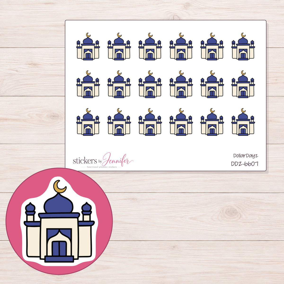 DDZ-6607 planner sticker sheet with enlarged sticker detail