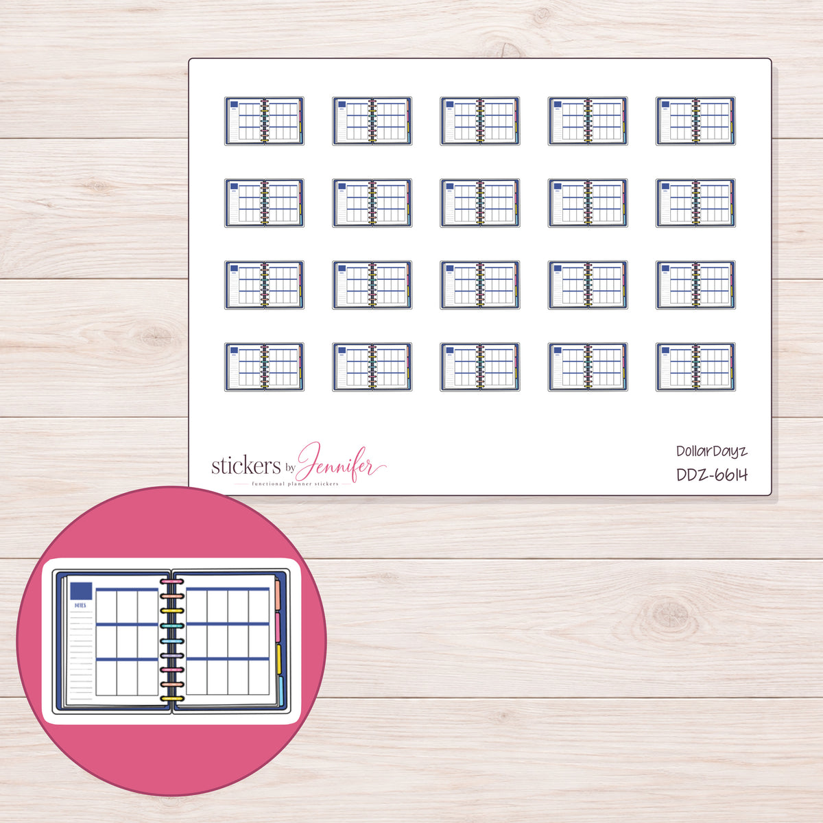 DDZ-6614 planner sticker sheet with enlarged sticker detail