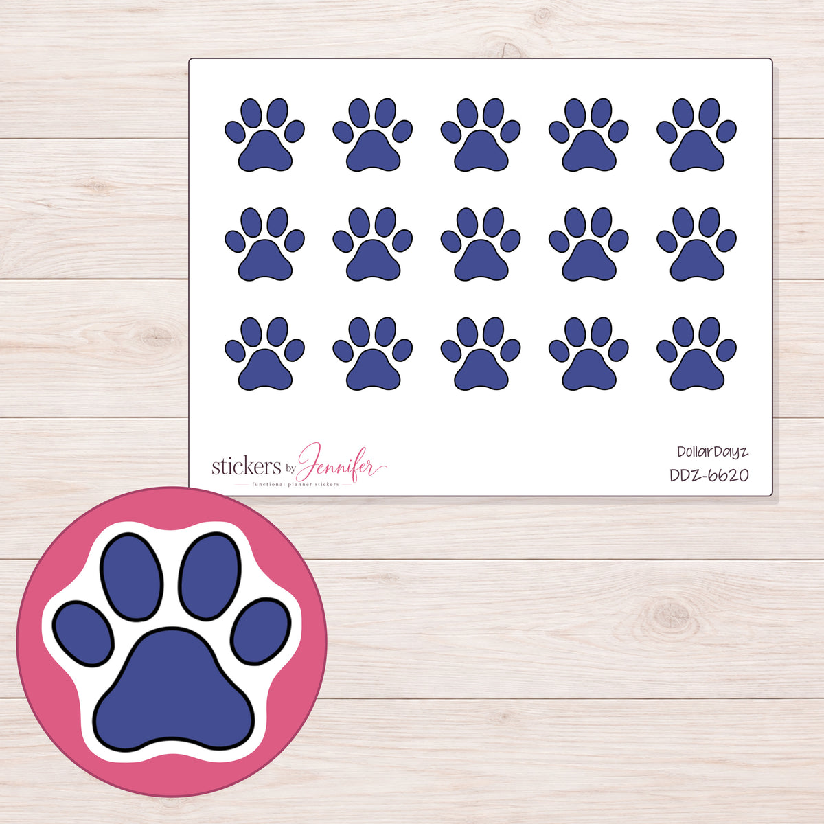 DDZ-6620 planner sticker sheet with enlarged sticker detail