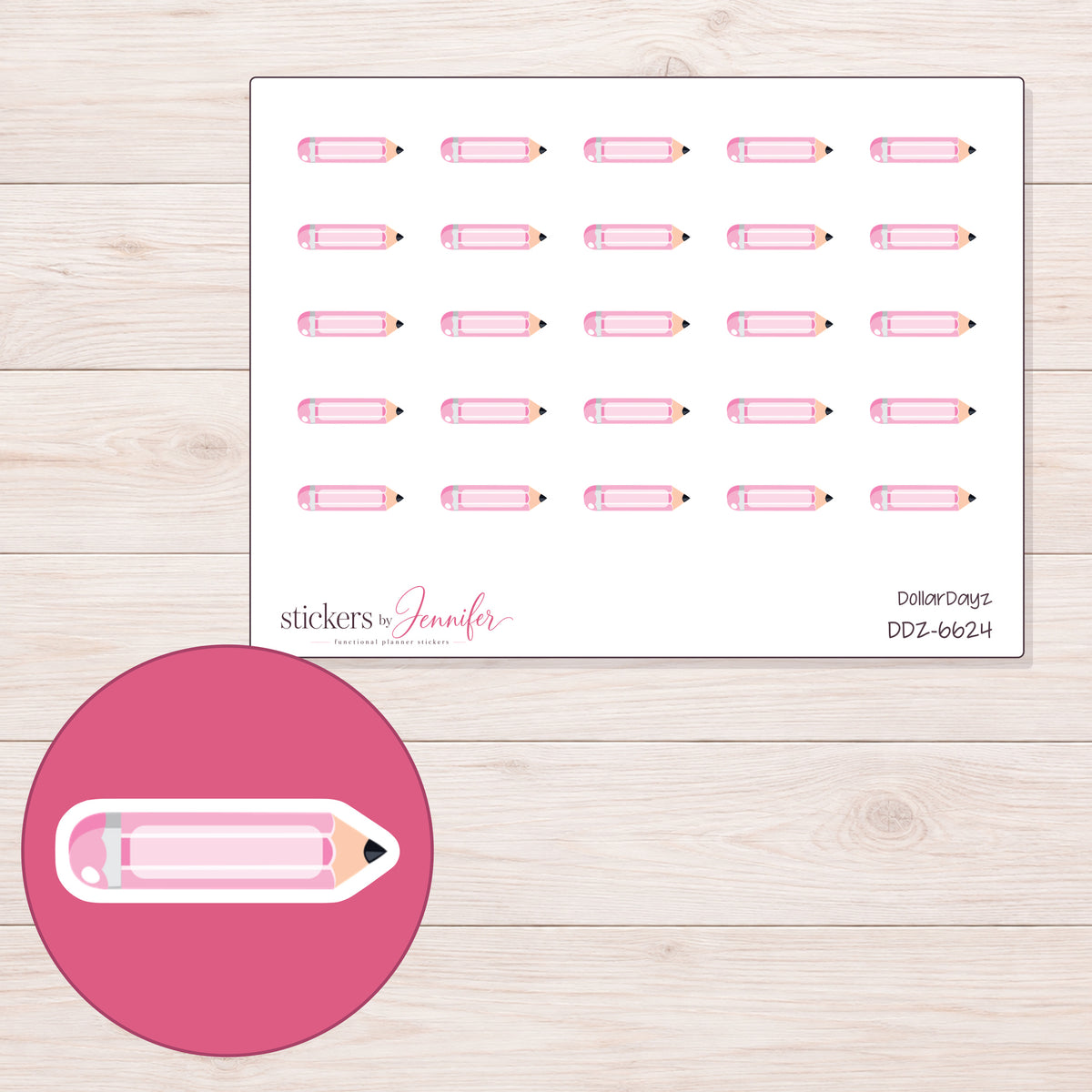 DDZ-6624 planner sticker sheet with enlarged sticker detail