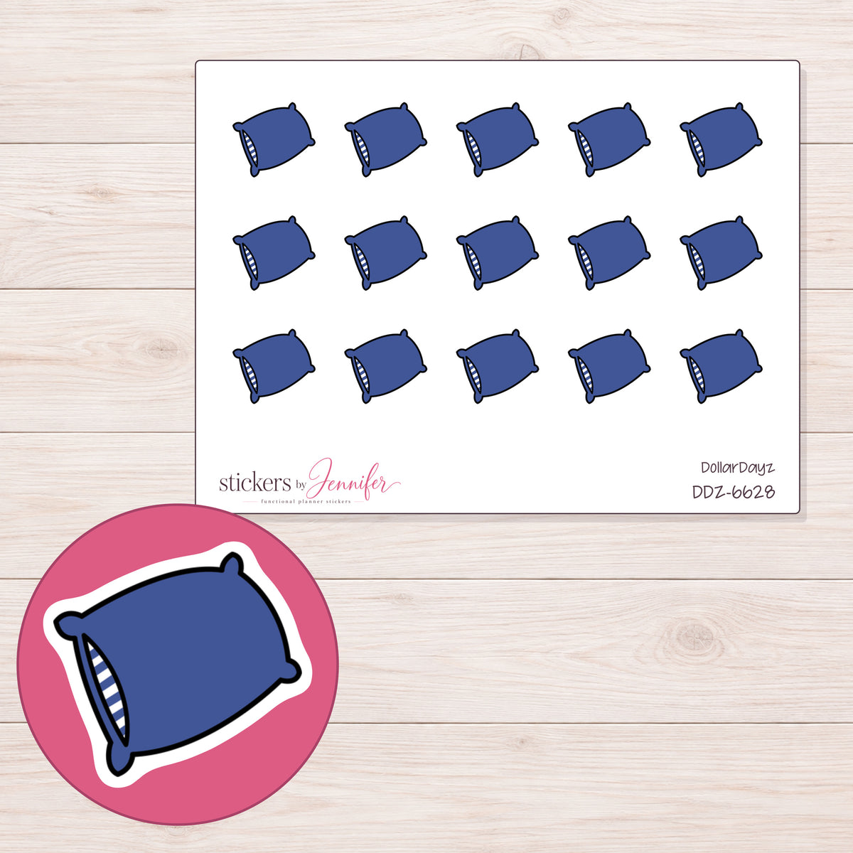 DDZ-6628 planner sticker sheet with enlarged sticker detail