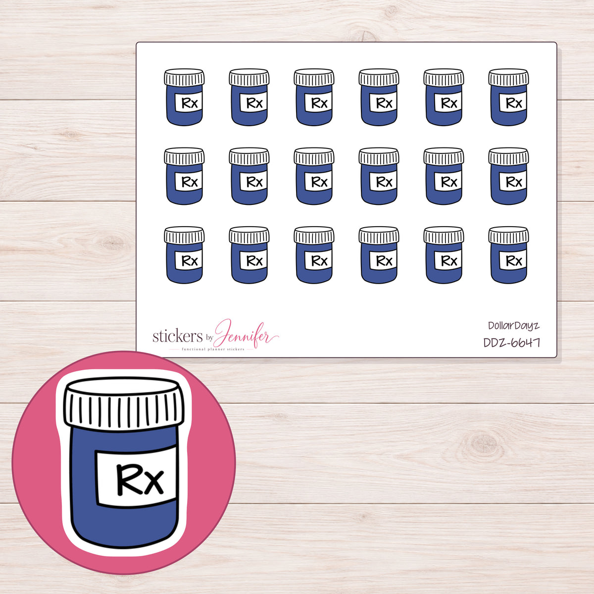 DDZ-6647 planner sticker sheet with enlarged sticker detail