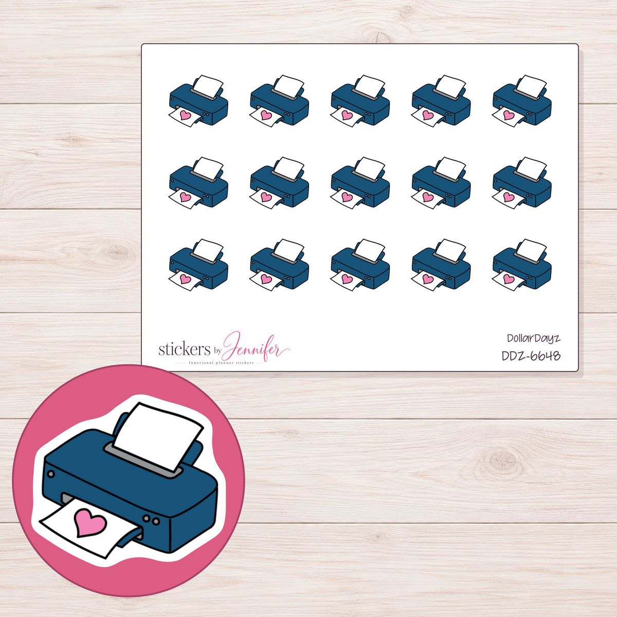 DDZ-6648 planner sticker sheet with enlarged sticker detail