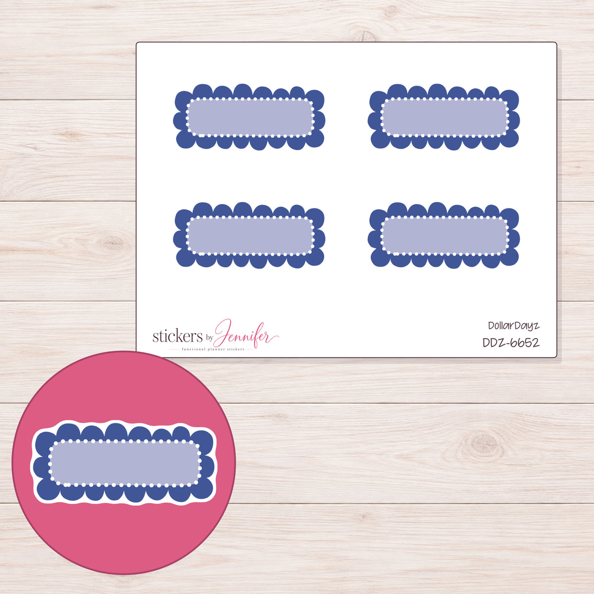 DDZ-6652 planner sticker sheet with enlarged sticker detail