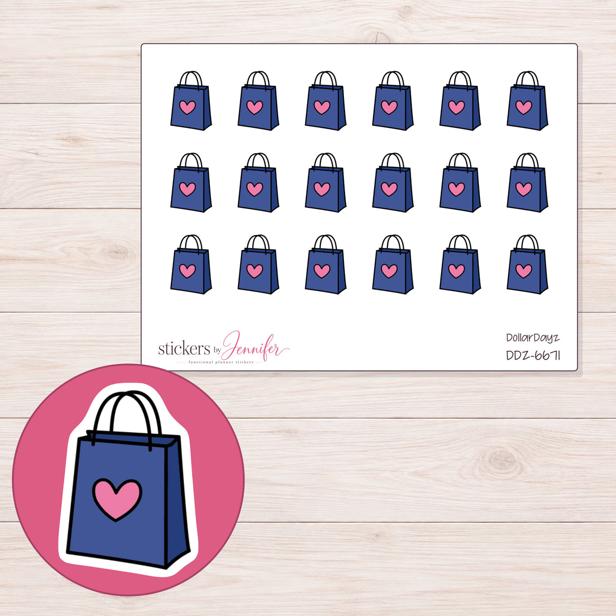 DDZ-6671 planner sticker sheet with enlarged sticker detail
