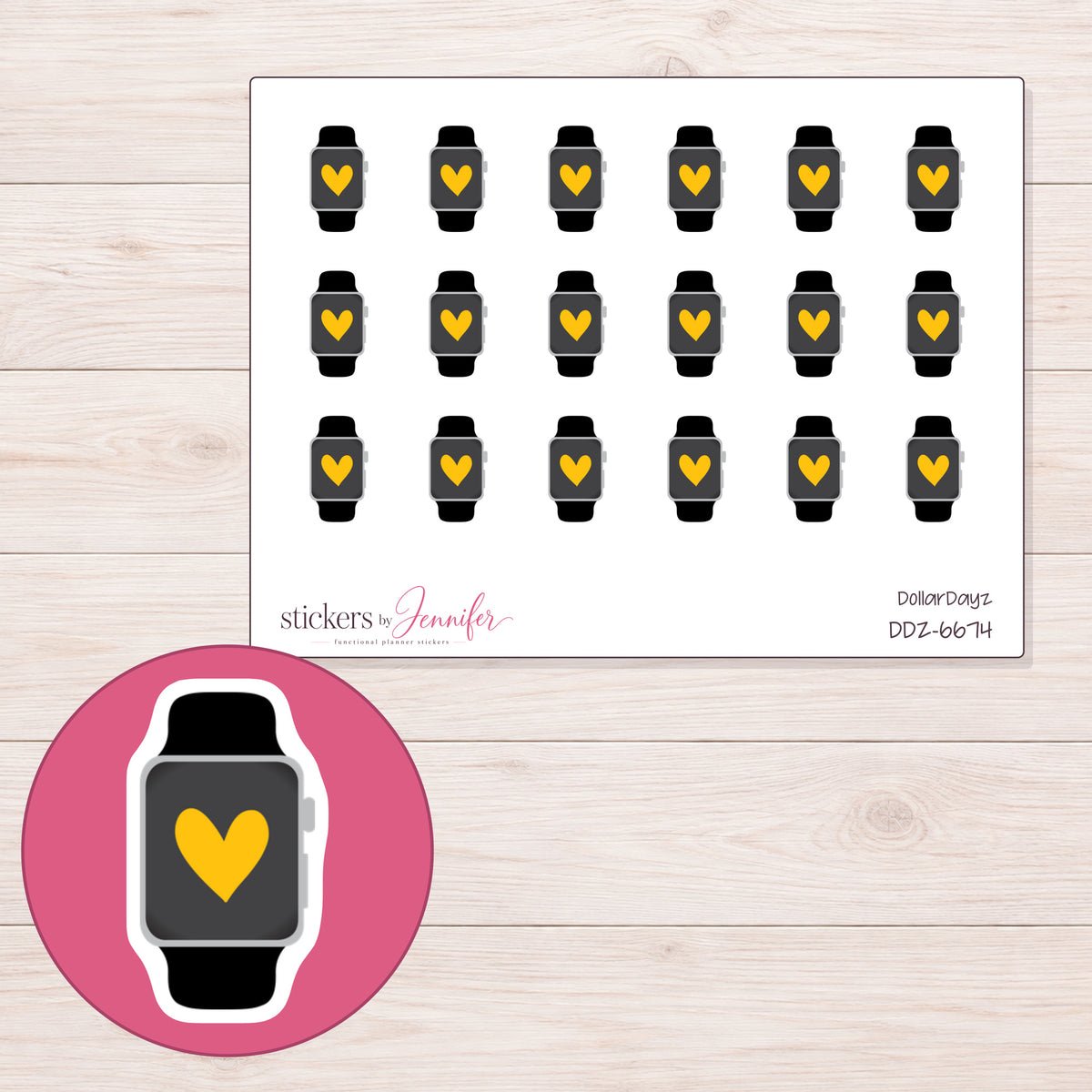 DDZ-6674 planner sticker sheet with enlarged sticker detail