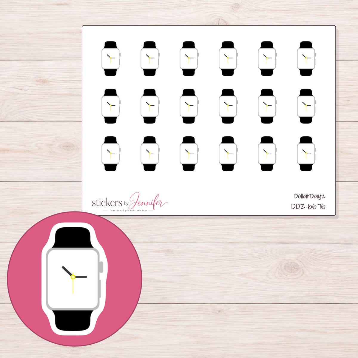 DDZ-6676 planner sticker sheet with enlarged sticker detail