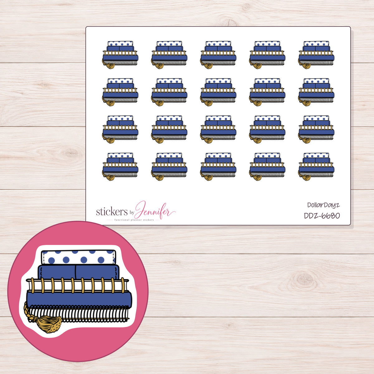 DDZ-6680 planner sticker sheet with enlarged sticker detail