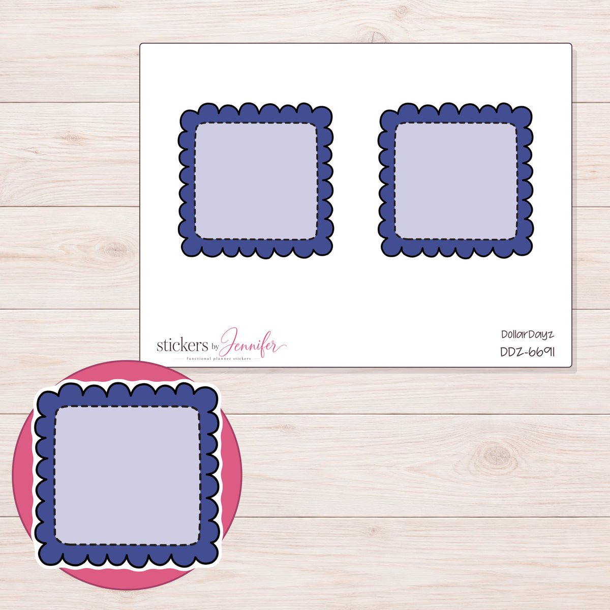 DDZ-6691 planner sticker sheet with enlarged sticker detail