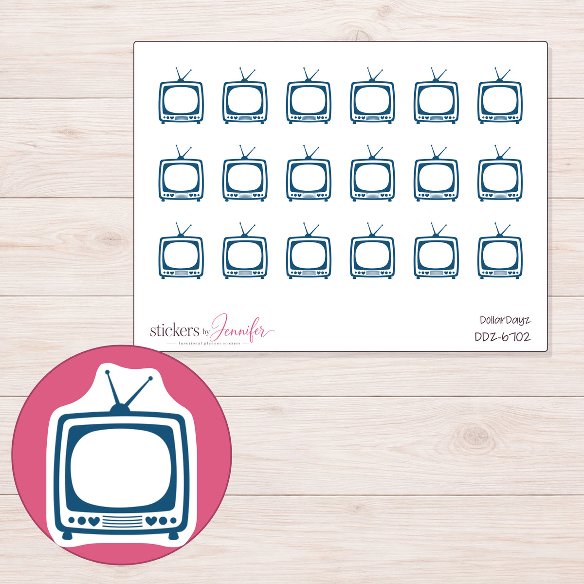 DDZ-6702 planner sticker sheet with enlarged sticker detail