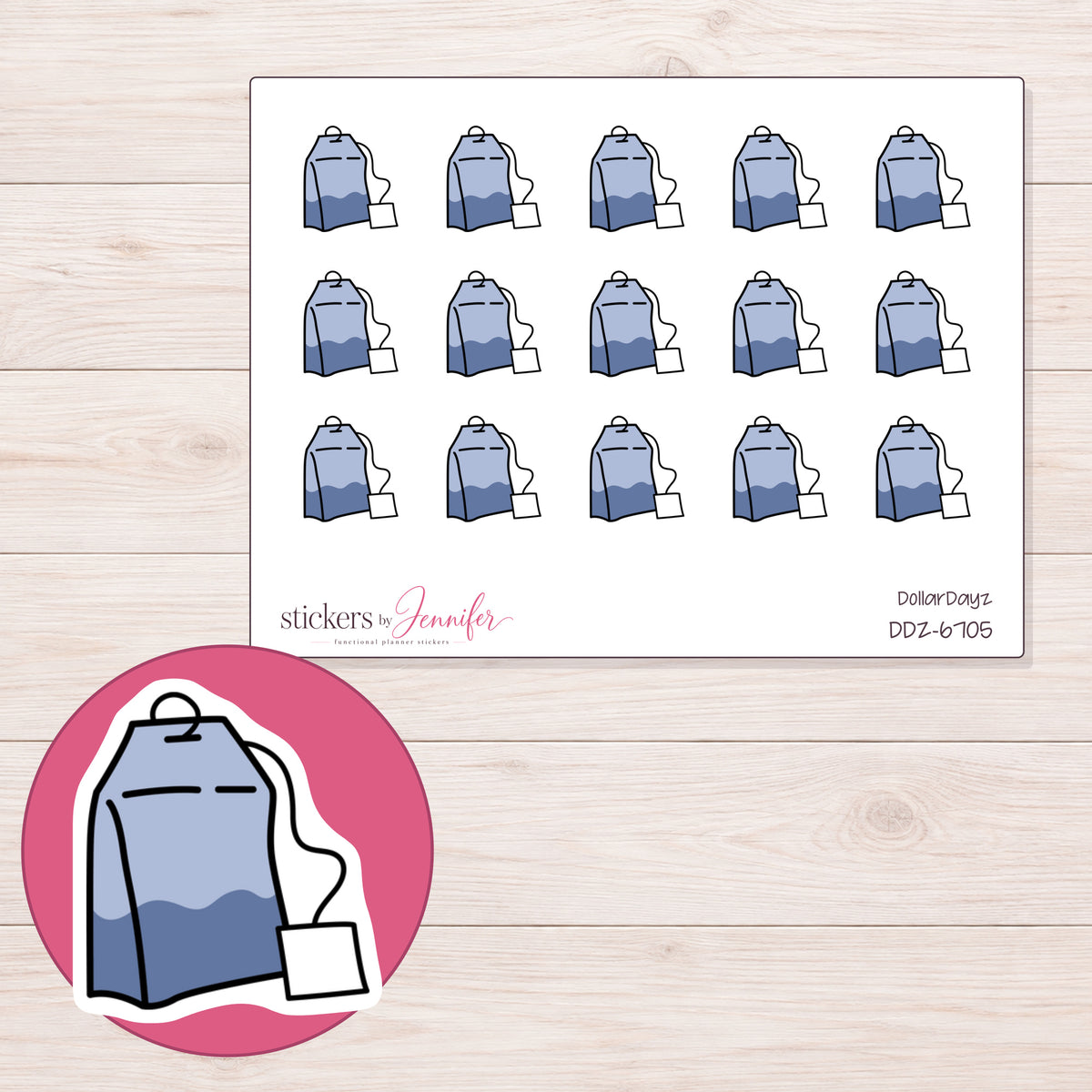 DDZ-6705 planner sticker sheet with enlarged sticker detail