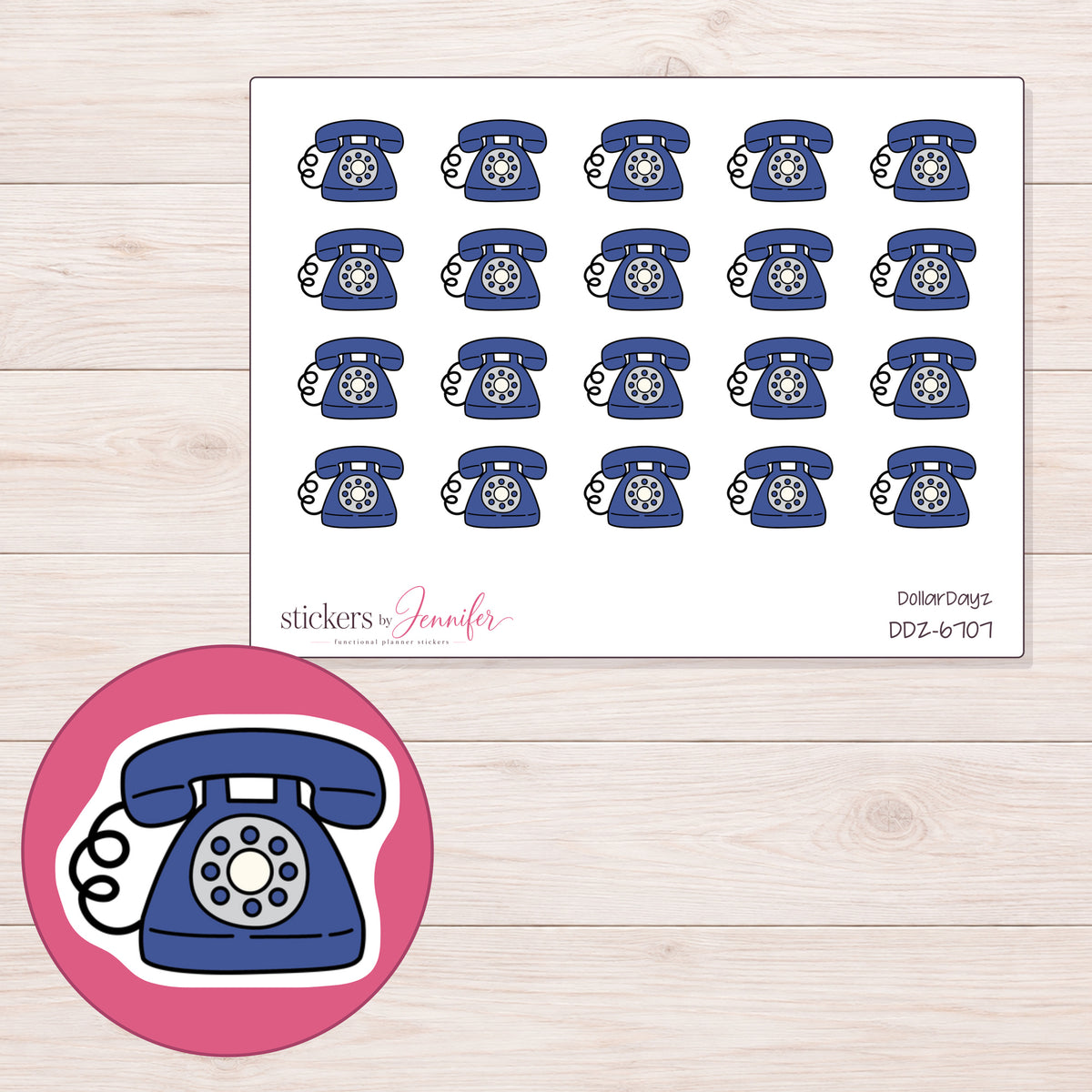 DDZ-6707 planner sticker sheet with enlarged sticker detail