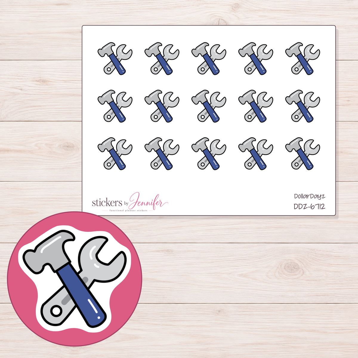 DDZ-6712 planner sticker sheet with enlarged sticker detail